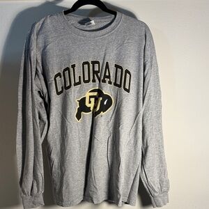 Gildan Gray Long Sleeve Shirt with Black and Gold Print